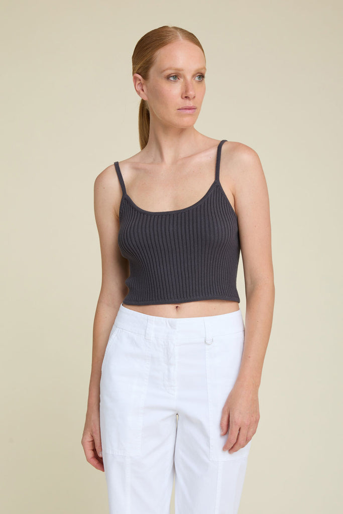 Ribbed crop top with slim shoudler straps in Egyptian cotton yarn  