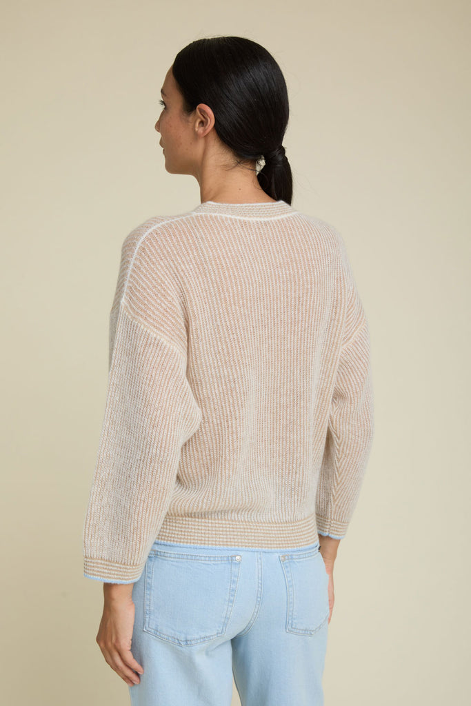 Soft sweater with narrow two-tone rib knit in Suri alpaca blend Nuvola yarn  