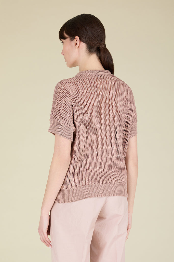 Sparkling mesh top with drawstring neck in pure cotton yarn illuminated with delicate sequins  